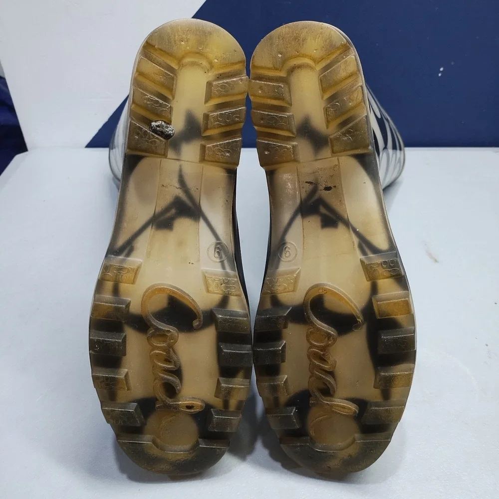 Coach Rain Boots Womens US 9 Multi Signature Logo Waterproof Mid Calf Pull On